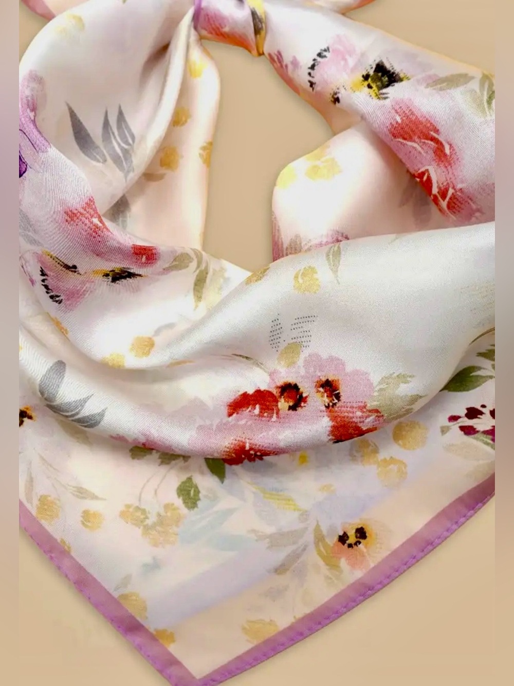 🌸 Pink Floral Square Scarf | Soft Lightweight Fashion Bandana | 21.5" x 21.5"